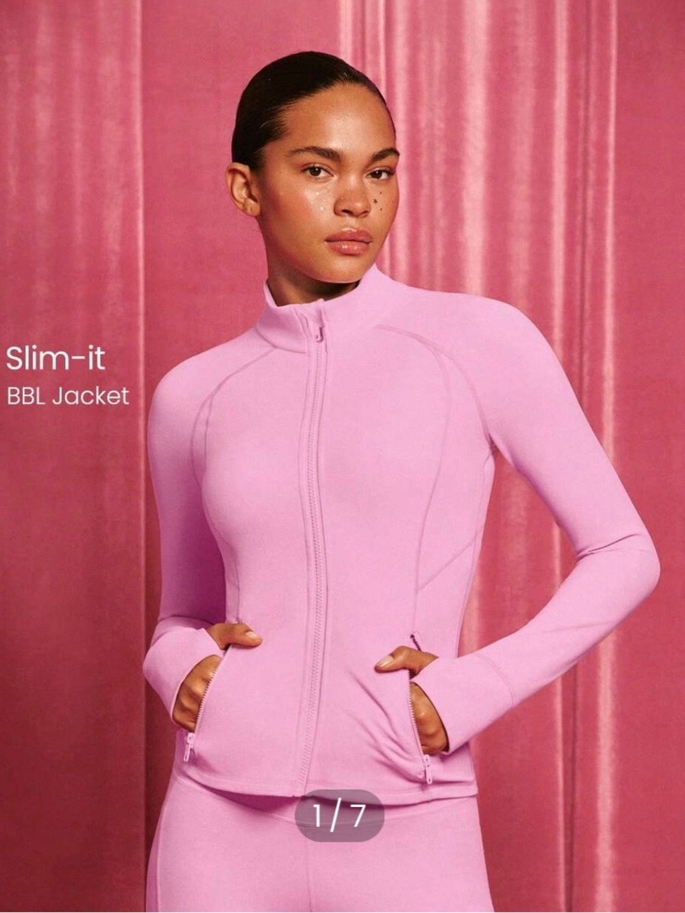 Glowmode Zip Up Athletic Top - BBL Slim-Fit Long Sleeve Jacket - Pink